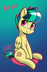 Size: 887x1346 | Tagged: safe, alternate version, artist:soulcentinel, oc, oc:apogee, species:pegasus, species:pony, g4, female, filly, freckles, gradient background, smiling, solo