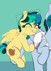 Size: 508x696 | Tagged: safe, artist:shinodage, edit, oc, oc only, oc:apogee, oc:delta vee, species:pegasus, species:pony, g4, clothing, cute, duo, eyes closed, female, fibonacci spiral, filly, golden ratio, hug, leg hug, mare, mother and daughter, unamused