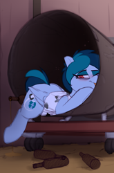 Size: 1080x1638 | Tagged: safe, artist:shinodage, oc, oc only, oc:delta vee, species:pegasus, species:pony, g4, alcohol, clothing, drunk, drunker vee, imminent hangover, solo, tongue out, wasted, whiskey