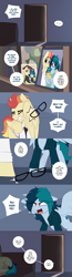 Size: 1280x4932 | Tagged: safe, artist:shinodage, oc, oc only, oc:apogee, oc:delta vee, oc:jet stream, species:pony, g4, ..., angry, argument, baby, baby pony, clothing, comic, couch, crying, cute, delta vee's junkyard, dialogue, door, eyes closed, family photo, female, floppy ears, glasses, male, mare, necktie, open mouth, sleeping, smiling, speech bubble, stallion, this will end in divorce, vulgar, younger, zzz