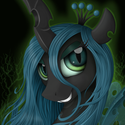Size: 1844x1844 | Tagged: safe, artist:yakovlev-vad, character:queen chrysalis, species:changeling, g4, changeling queen, female, smiling, solo