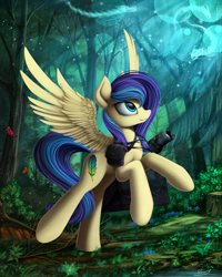 Size: 1280x1600 | Tagged: safe, artist:yakovlev-vad, oc, oc only, species:pegasus, species:pony, g4, butterfly, camera, forest, scenery, solo, tree