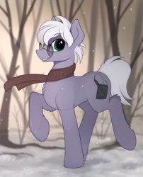 Size: 1150x1423 | Tagged: safe, artist:yakovlev-vad, oc, oc only, species:earth pony, species:pony, g4, clothing, commission, glasses, looking at you, scarf, snow, solo, winter