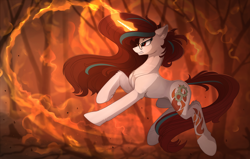 Size: 1520x964 | Tagged: safe, artist:yakovlev-vad, oc, oc only, oc:penelope sparks, species:pony, species:unicorn, g4, blind, fire, glasses, magic, pyrokinesis, solo