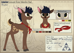 Size: 2200x1580 | Tagged: safe, artist:yakovlev-vad, oc, oc only, oc:arny, species:bird, species:deer, species:peryton, species:pony, g4, clothing, full face view, hybrid, original species, profile, reference sheet, scarf, solo
