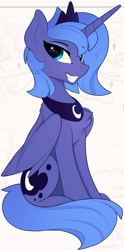 Size: 521x1048 | Tagged: safe, artist:yakovlev-vad, edit, character:princess luna, species:alicorn, species:pony, g4, chest fluff, cropped, cute, female, lunabetes, s1 luna, simple background, sketch, smiling, solo