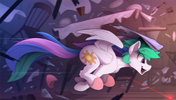 Size: 2450x1390 | Tagged: safe, artist:yakovlev-vad, character:princess celestia, species:alicorn, species:pony, g4, behaving like a cat, broken glass, cat, catlestia, chase, chest fluff, clothing, cute, cutelestia, destruction, ear fluff, eye clipping through hair, eyes on the prize, female, fluffy, flying, gotta go fast, hoof fluff, horn impalement, laser, laser pointer, leg fluff, majestic as fuck, mare, missing accessory, neck fluff, open mouth, profile, property damage, running, shoulder fluff, sidemouth, sillestia, silly, slippers, smiling, solo, spread wings, table, wing fluff, wings