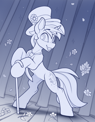 Size: 1700x2190 | Tagged: safe, artist:yakovlev-vad, oc, species:pony, species:unicorn, g4, cane, clothing, flower, hat, male, necktie, rearing, solo, stallion, top hat