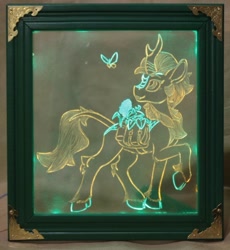 Size: 858x931 | Tagged: safe, artist:ashenonedreamer, artist:yakovlev-vad, character:autumn blaze, species:kirin, g4, butterfly, craft, engraving, female, led, mare, nightlight, saddle bag, solo, story included