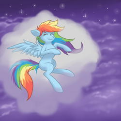 Size: 1200x1200 | Tagged: safe, artist:confetticakez, character:rainbow dash, species:pegasus, species:pony, g4, blank flank, cloud, cloudy, sleeping, solo, stars