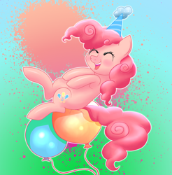 Size: 1008x1024 | Tagged: safe, artist:confetticakez, character:pinkie pie, species:earth pony, species:pony, g4, balloon, clothing, hat, party hat, solo
