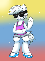 Size: 1046x1416 | Tagged: safe, artist:confetticakez, character:double diamond, species:earth pony, species:pony, episode:the cutie map, g4, my little pony: friendship is magic, semi-anthro, solo, sunglasses