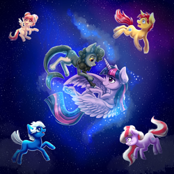 Size: 2000x2000 | Tagged: safe, artist:confetticakez, character:twilight sparkle, character:twilight sparkle (alicorn), oc, species:alicorn, species:pony, species:unicorn, g4, night, night sky, ocs everywhere