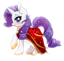 Size: 950x902 | Tagged: safe, artist:confetticakez, character:rarity, species:pony, species:unicorn, g4, beautiful, blushing, clothing, dress, female, looking at you, mare, profile, raised hoof, simple background, smiling, solo, white background