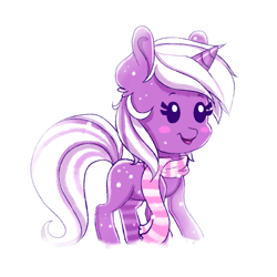 Size: 1000x1000 | Tagged: safe, artist:confetticakez, oc, oc only, oc:graphy bean, species:pony, species:unicorn, g4, clothing, scarf, simple background, snow, solo, white background