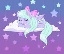 Size: 1411x1200 | Tagged: safe, artist:confetticakez, character:flitter, species:pegasus, species:pony, g4, cloud, cute, flitterbetes, prone, sleeping, smiling, solo, stars