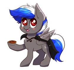 Size: 2280x2149 | Tagged: safe, artist:confetticakez, oc, oc only, species:pegasus, species:pony, g4, cloak, clothing, cookie, fangs, food, simple background, solo, vampire, white background