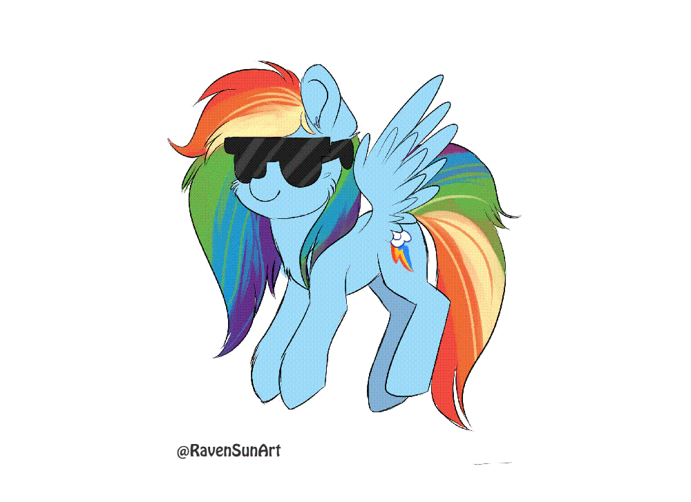 Size: 1000x727 | Tagged: safe, artist:confetticakez, character:rainbow dash, species:pegasus, species:pony, g4, animated, flying, gif, glasses, simple background, solo, sunglasses, white background