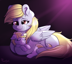 Size: 958x857 | Tagged: safe, artist:confetticakez, character:derpy hooves, character:dinky hooves, species:pony, g4, crying, cute, duo, equestria's best mother, eyes closed, hug, missing cutie mark, mother and daughter, sleeping, smiling, tears of joy