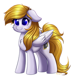 Size: 801x847 | Tagged: safe, artist:confetticakez, oc, oc only, oc:cookie byte, species:pegasus, species:pony, g4, chest fluff, commission, cute, female, mare, simple background, smiling, solo, white background