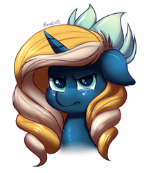 Size: 1175x1368 | Tagged: safe, artist:confetticakez, oc, oc only, oc:tidal charm, species:pony, species:unicorn, g4, angry, commission, female, freckles, mare, simple background, solo, white background