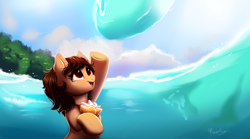 Size: 1800x1000 | Tagged: safe, artist:confetticakez, species:pony, g4, crossover, cute, disney, female, looking up, mare, moana, ponified, smiling, water
