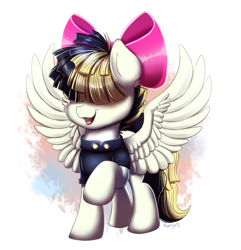 Size: 1811x1877 | Tagged: safe, artist:confetticakez, character:songbird serenade, species:pegasus, species:pony, g4, my little pony: the movie (2017), bow, female, mare, simple background, smiling, solo, standing
