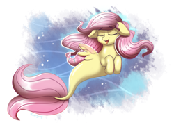 Size: 1501x1080 | Tagged: safe, artist:confetticakez, character:fluttershy, species:pony, species:seapony (g4), g4, my little pony: the movie (2017), cute, eyes closed, female, floppy ears, mare, seaponified, seapony fluttershy, shyabetes, singing, smiling, solo, species swap
