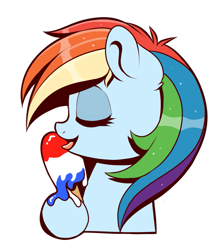 Size: 755x847 | Tagged: safe, artist:confetticakez, character:rainbow dash, species:pony, g4, cute, dashabetes, eyes closed, female, food, licking, mare, popsicle, simple background, smiling, solo, tongue out