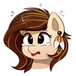 Size: 512x512 | Tagged: safe, artist:confetticakez, oc, oc only, oc:raven sun, species:earth pony, species:pony, g4, cute, female, mare, reaction, reaction image, scared, simple background, solo, teary eyes, white background