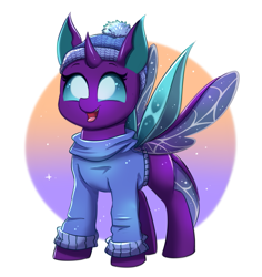 Size: 931x986 | Tagged: safe, artist:confetticakez, oc, oc only, oc:blacklight, species:changeling, species:reformed changeling, g4, beanie, clothing, cute, cuteling, hat, ocbetes, simple background, solo, sweater, turtleneck, ych result