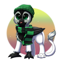 Size: 952x948 | Tagged: safe, artist:confetticakez, oc, oc only, oc:dante, species:griffon, g4, beanie, clothing, folded wings, hat, scarf, simple background, solo