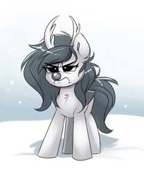 Size: 697x839 | Tagged: safe, artist:confetticakez, oc, oc only, oc:raven sun, species:deer, species:pegasus, species:pony, species:reindeer, g4, angry, antlers, clothing, costume, cute, female, mare, monochrome, ocbetes, sketch, snow, solo, winter