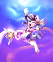 Size: 2000x2371 | Tagged: safe, artist:confetticakez, oc, oc only, oc:silver thread, species:pony, species:unicorn, g4, boots, braid, clothing, crossover, cute, female, league of legends, magical girl, mare, pleated skirt, ponytail, shoes, skirt, socks, solo, star guardian lux, stockings, thigh boots, thigh highs