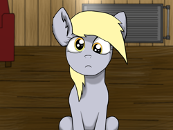 Size: 1600x1200 | Tagged: safe, artist:zeronitroman, character:derpy hooves, species:pegasus, species:pony, g4, chair, female, mare, sad, sitting down, solo