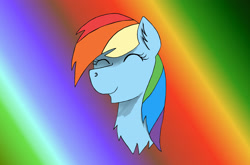 Size: 3016x1989 | Tagged: safe, artist:zeronitroman, character:rainbow dash, species:pegasus, species:pony, g4, bust, eyes closed, female, happy, high res, mare, rainbow background, smiling, solo