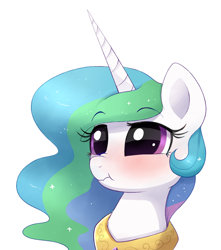 Size: 1136x1287 | Tagged: safe, artist:confetticakez, character:princess celestia, species:alicorn, species:pony, g4, big eyes, blushing, cute, cutelestia, female, mare, no crown, scrunchy face, simple background, solo, white background