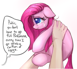 Size: 861x776 | Tagged: safe, artist:confetticakez, character:pinkamena diane pie, character:pinkie pie, species:earth pony, species:human, species:pony, g4, behaving like a dog, bronybait, colored pupils, colored sketch, crying, cute, cuteamena, dawwww, dialogue, diapinkes, dilated pupils, ear fluff, featured on derpibooru, female, floppy ears, frown, gradient background, hnnng, holding a pony, mare, missing cutie mark, nose wrinkle, offscreen character, offscreen human, overreaction, pet, pony pet, poor thing, sad, sadorable, separation anxiety, simple background, sketch, smol, solo focus, teary eyes, wavy mouth, weapons-grade cute, white background