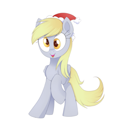 Size: 1663x1735 | Tagged: safe, artist:confetticakez, character:derpy hooves, species:pegasus, species:pony, g4, christmas, clothing, female, hat, holiday, mare, santa hat, simple background, solo, wall eyed, white background