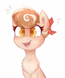 Size: 861x1024 | Tagged: safe, artist:confetticakez, oc, oc:cinnamon spangled, species:earth pony, species:pony, g4, bandana, blushing, cute, female, mare, simple background, solo, surprised, white background