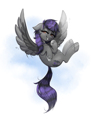 Size: 1355x1760 | Tagged: safe, artist:confetticakez, oc, oc only, oc:rune riddle, species:pegasus, species:pony, g4, abstract background, cute, female, flying, laughing, mare, solo