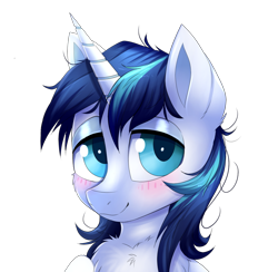 Size: 1056x1031 | Tagged: safe, alternate version, artist:confetticakez, edit, character:shining armor, species:pony, species:unicorn, g4, blushing, bust, cheek fluff, chest fluff, cropped, cute, ear fluff, lidded eyes, male, portrait, sfw edit, shining adorable, simple background, solo, stallion, transparent background