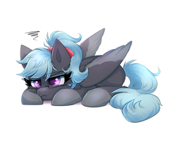 Size: 2261x1821 | Tagged: safe, artist:confetticakez, oc, oc:bb, species:pegasus, species:pony, g4, angry, cute, female, glasses, grumpy, lying down, mare, ponytail, solo