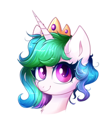 Size: 1616x1842 | Tagged: safe, artist:confetticakez, character:princess celestia, species:alicorn, species:pony, g4.5, my little pony:pony life, alternate hairstyle, bust, chest fluff, crown, cute, cutelestia, ear fluff, female, g4.5 to g4, jewelry, looking at you, mare, regalia, simple background, solo, white background