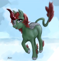 Size: 3175x3295 | Tagged: safe, artist:aponty, oc, oc only, oc:herbal remedy, species:kirin, g4, cloven hooves, female, high res, horn, kirin oc, signature, solo, tail