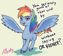 Size: 4662x4097 | Tagged: safe, artist:aponty, character:rainbow dash, species:pegasus, species:pony, g4.5, my little pony:pony life, female, mare, meme, ok boomer, simple background, solo, white background, you're just gonna keep scrolling without x?