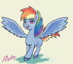 Size: 4662x4097 | Tagged: safe, artist:aponty, edit, character:rainbow dash, species:pegasus, species:pony, g4.5, my little pony:pony life, female, mare, no text edit, open mouth, simple background, smiling, solo, spread wings, textless edit, unshorn fetlocks, wings