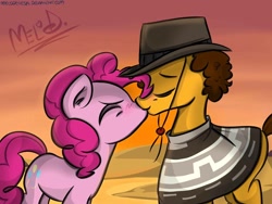 Size: 1032x774 | Tagged: safe, artist:melodenesa, character:cheese sandwich, character:pinkie pie, species:earth pony, species:pony, ship:cheesepie, g4, female, kissing, male, mare, stallion, straight