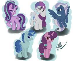 Size: 981x815 | Tagged: safe, artist:dari-draws, character:double diamond, character:night glider, character:party favor, character:starlight glimmer, character:sugar belle, species:earth pony, species:pegasus, species:pony, species:unicorn, episode:the cutie map, g4, my little pony: friendship is magic, equal four, female, group, male, mare, s5 starlight, stallion