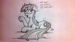 Size: 3264x1836 | Tagged: safe, artist:ncmares, character:twilight sparkle, character:twilight sparkle (unicorn), species:pony, species:unicorn, g4, monochrome, sketch, solo, traditional art, twilight snapple